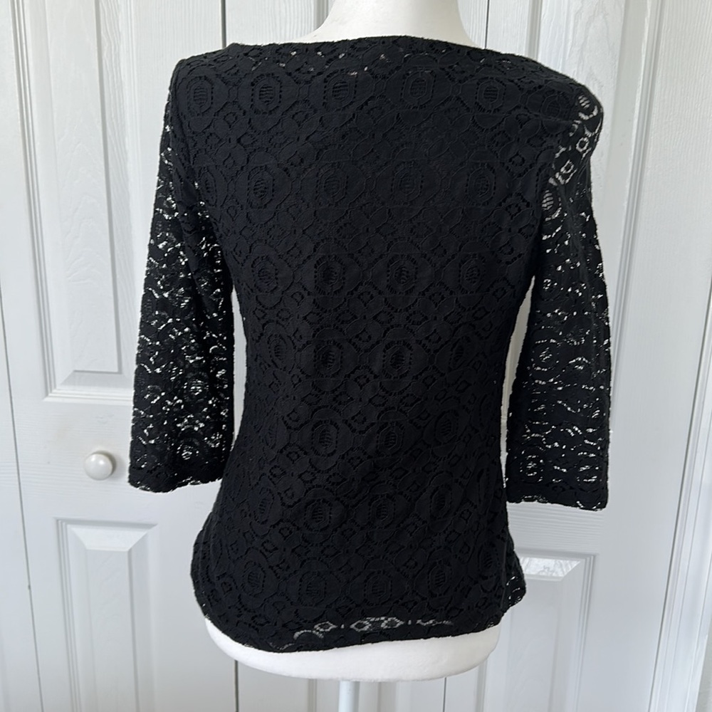 Banana Republic black lace layered, 3/4 sleeve top, zippered side, Size 6 - Picture 6 of 9